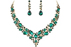 BriLove Women's Wedding Bridal Austrian Crystal Teardrop Cluster Statement Necklace Dangle Earrings Set