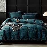 WARMDERN Peacock Blue Flannel Velvet Duvet Cover Queen Size Duvet Cover Bedding Sets, 3pcs Ultra Soft Luxury Textured Modern Crystal Velvet Duvet Covers with Zipper Closure(Peacock Blue, Queen)