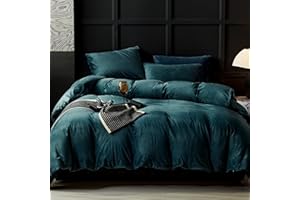 WARMDERN Peacock Blue Velvet Duvet Cover Queen Size Flannel Duvet Cover Bedding Sets, 3pcs Ultra Soft Luxury Textured Modern 