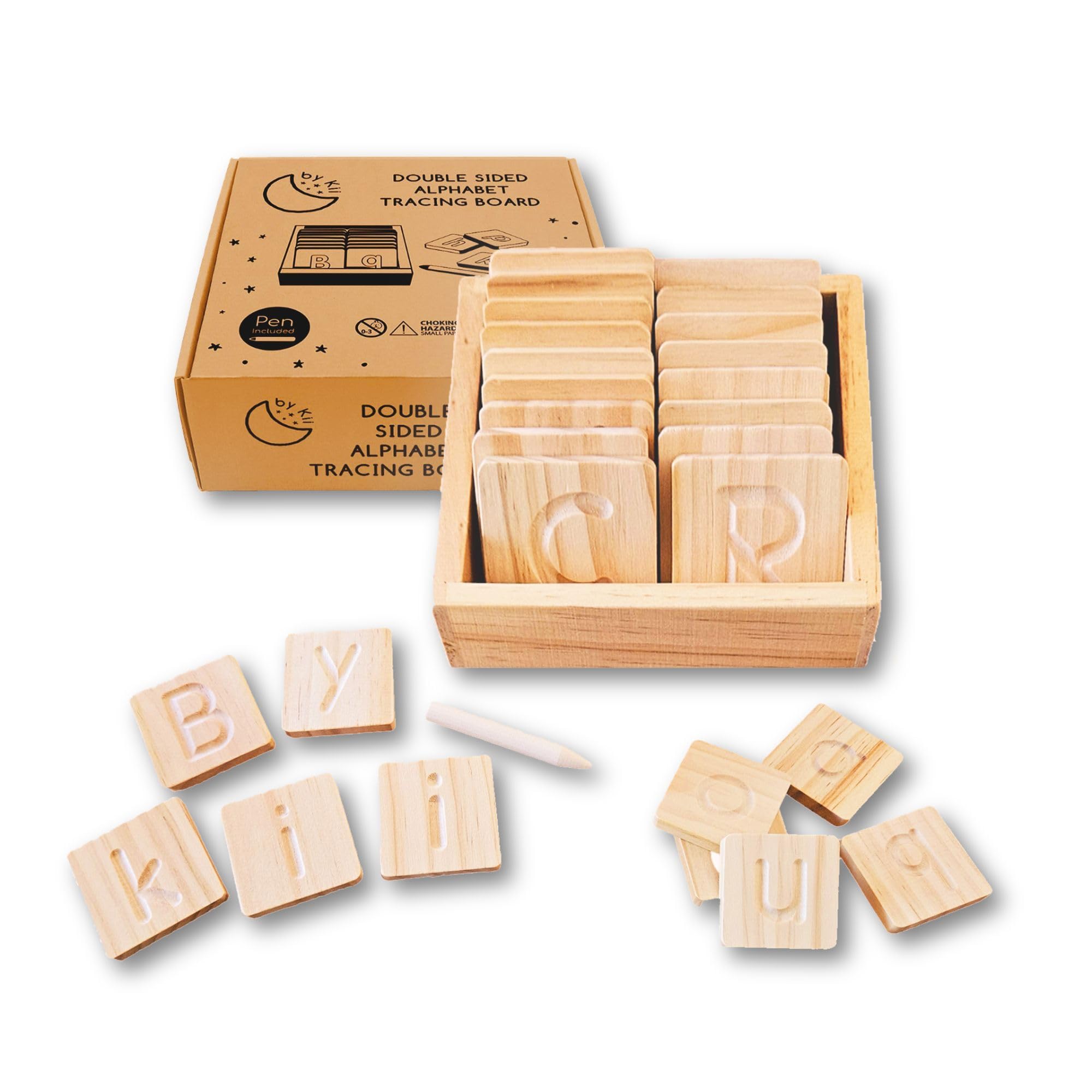 by Kii Double Sided Wooden Alphabet Tracing Board Upper and Lower Case Letters 3Y+ for Kids