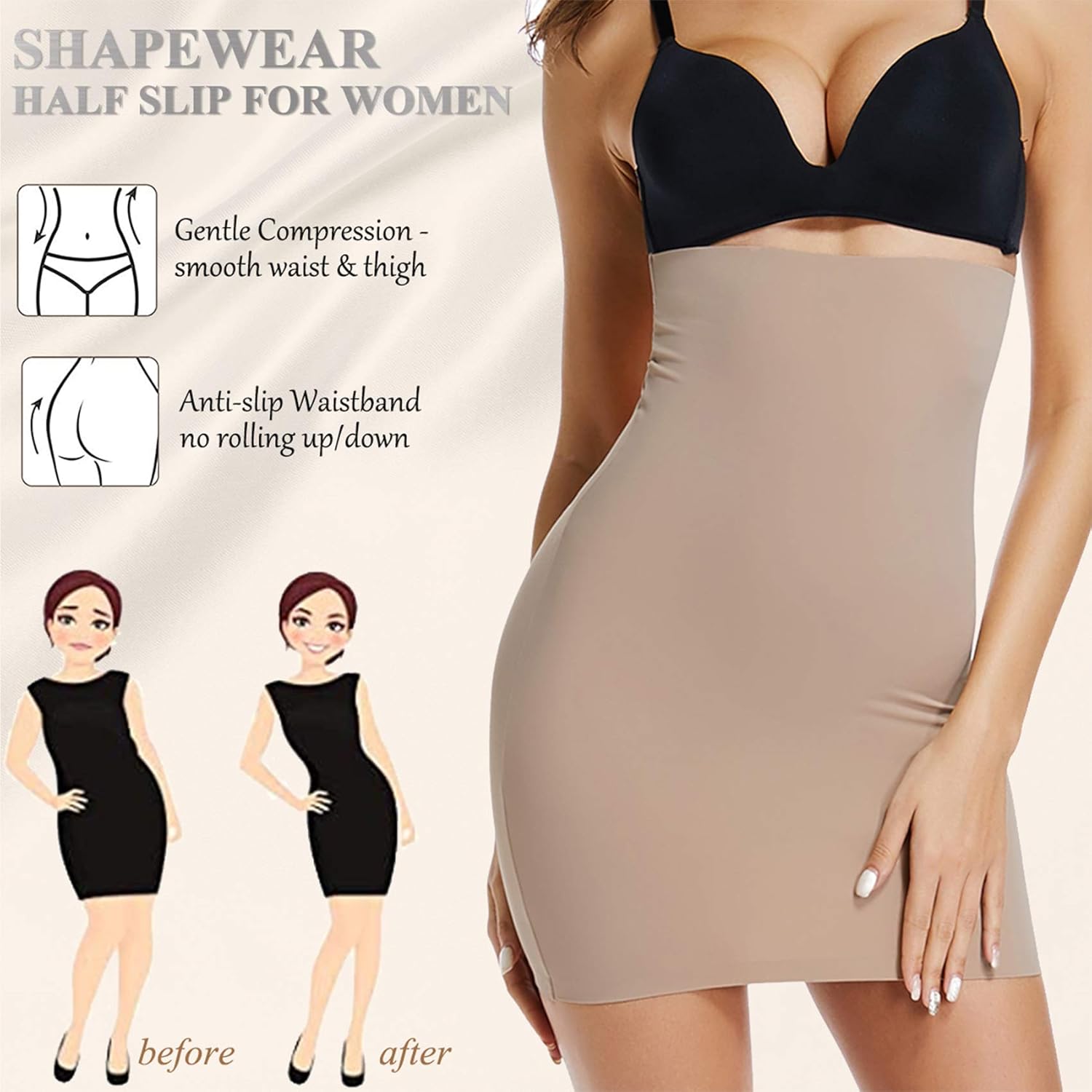 Women Half Slips for Under Dress High Waist Seamless Tummy Control Shapewear Slip Slimming Body Shaper at  Women’s Clothing store