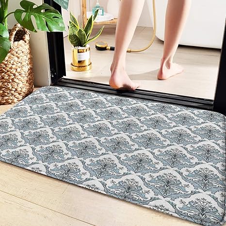 Alfombra de baño 60x100 cm,Invierno, Damasco, flores clásicas, motivos