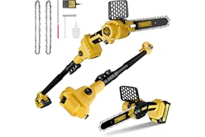 TROOZY 2-in-1 Cordless 6" Pole Saw & Chainsaw, 21V 3Ah Battery, 7.7lb Lightweight, 15ft Max Reach, Rotatable - For Tree Trimming
