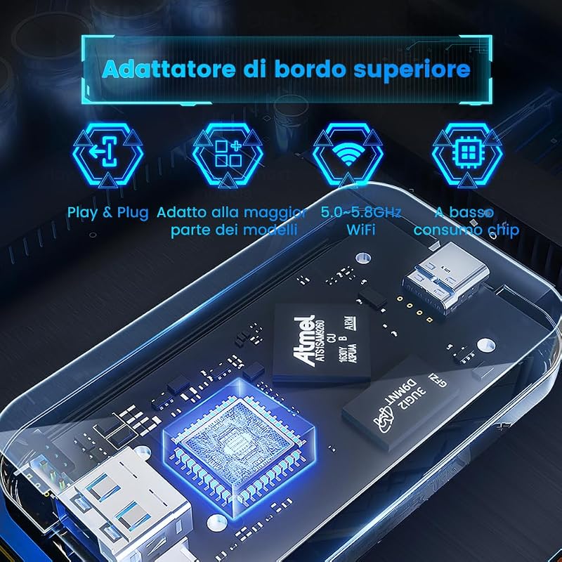 3.0 Wireless CarPlay Adattatore, senza fili AppleCarPlay Dongle iphone, Aggiornamento online, per auto con funzione CarPlay cablata di fabbrica, online messaggi/musica/mappe...
