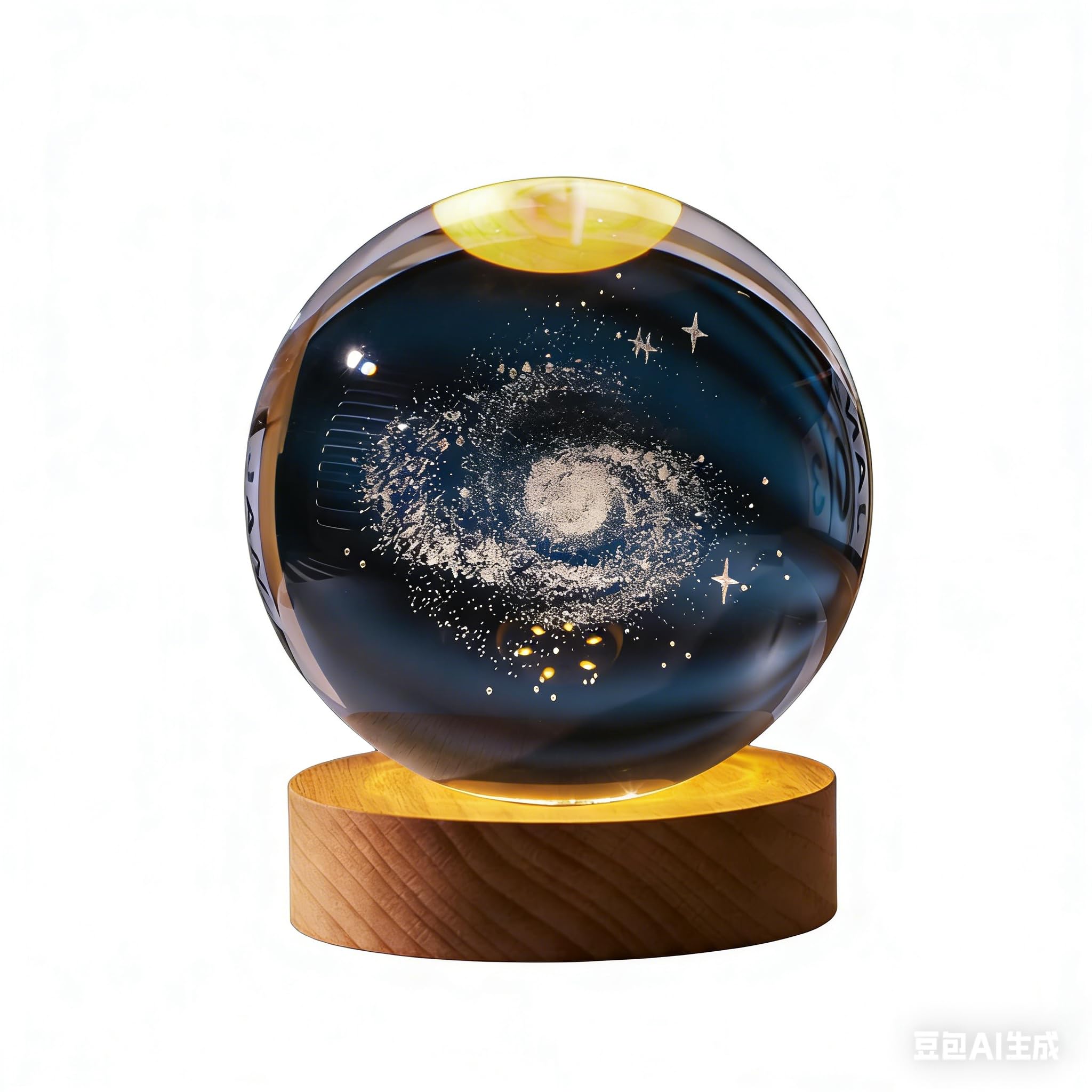 FullGen 3D Planet Crystal Ball Night Light, Galaxy System Night Lights with Wooden Base,Crystal Ball Lamp with LED Light Base, Gifts for Mother's Day Family Christmas Thanksgiving (Galaxy) — image 1