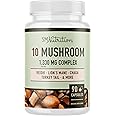 10 Mushroom Complex Supplement | 1300+ MG Blend with Lions Mane, Turkey Tail, Cordyceps, Reishi, Shiitake, Maitake, Chaga & White Button Mushroom | Immune & Adaptogen Support | 90 C