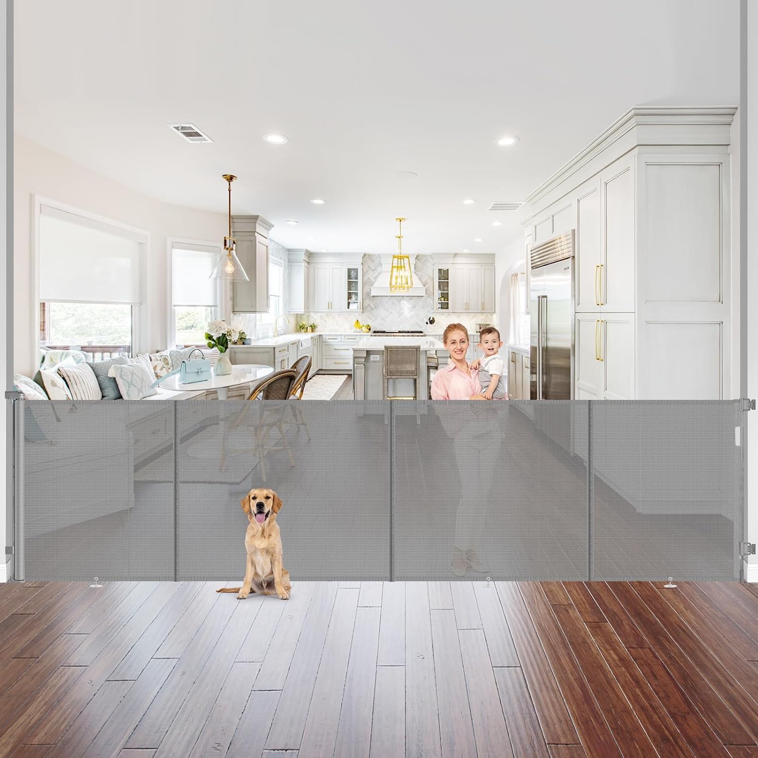 Wodondog Retractable Stair Gate for Baby, Extra Wider Safety Dog Gate 5m, 86cm Tall, One Hand Operated Baby Gate for Stairways & Hallways, Indoor & Outdoor, Grey (5M)
