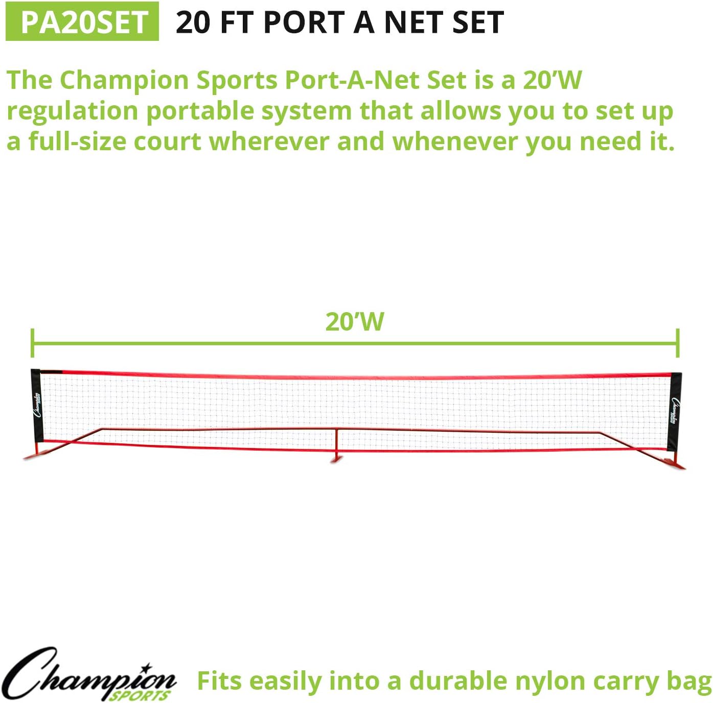 Champion Sports Portable Volleyball Net: Adjustable 18 Foot Racquet Sport, Tennis, Badminton, and Game Net - Yellow : Sports & Outdoors