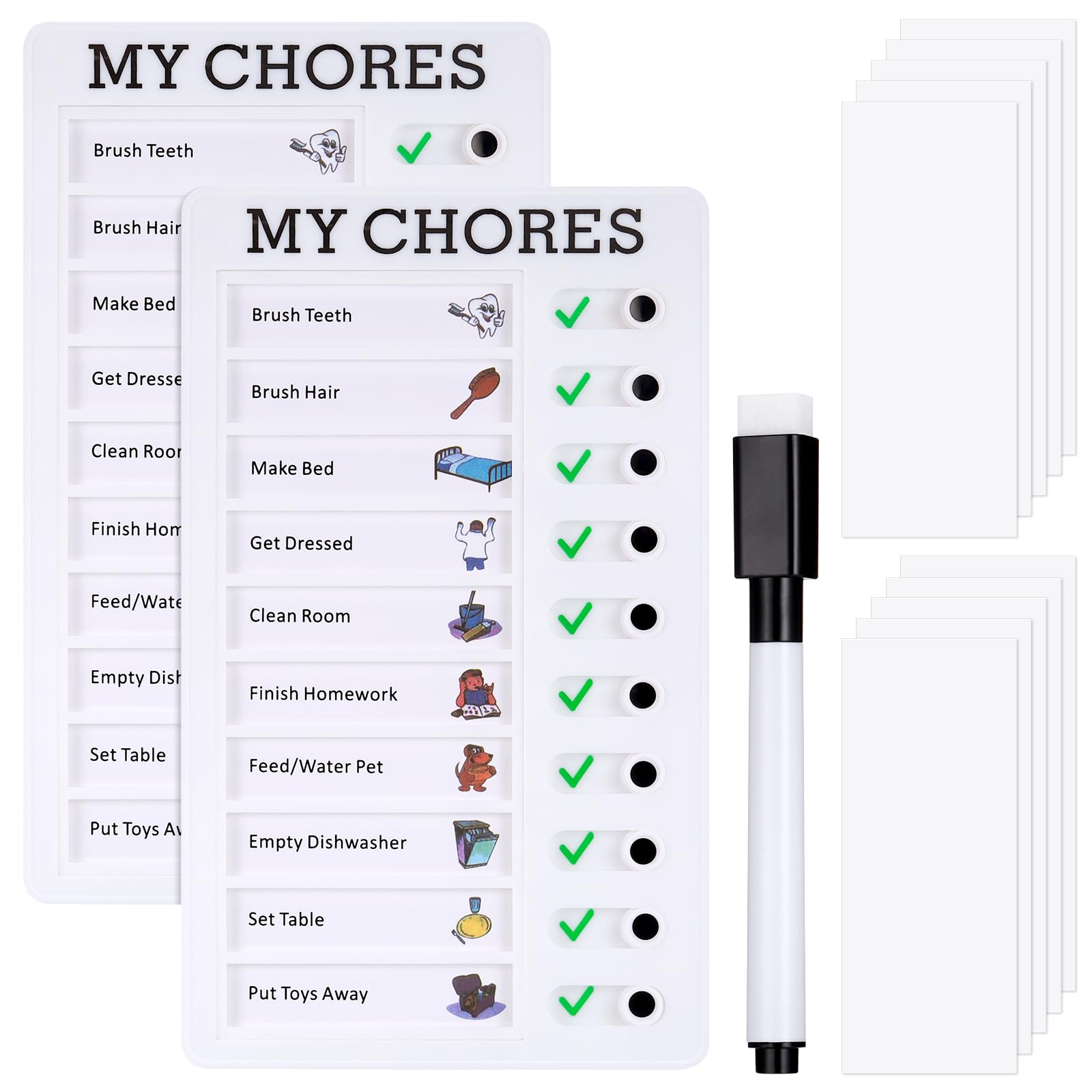 JIANTA Chore Chart for Kids, 2 Pieces to Do List with Pen, DIY Checklist Board, Detachable Chore Chart Memo Boards with 10 Blank Sheets