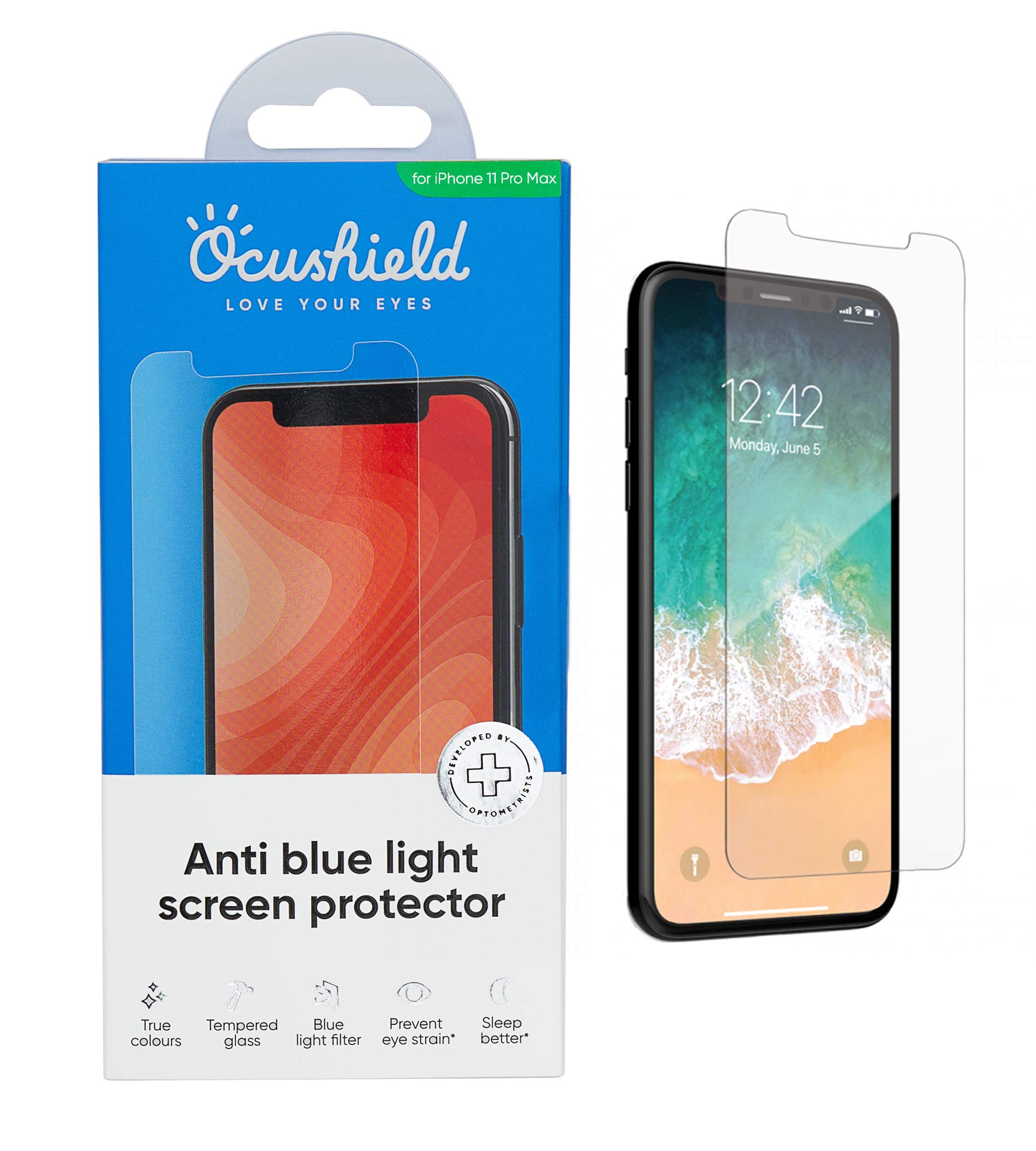 Ocushield Anti Blue Light Tempered Glass Screen Protector for iPhone SE - Protect Your Eyes Reduce Migraines & Improve Sleep