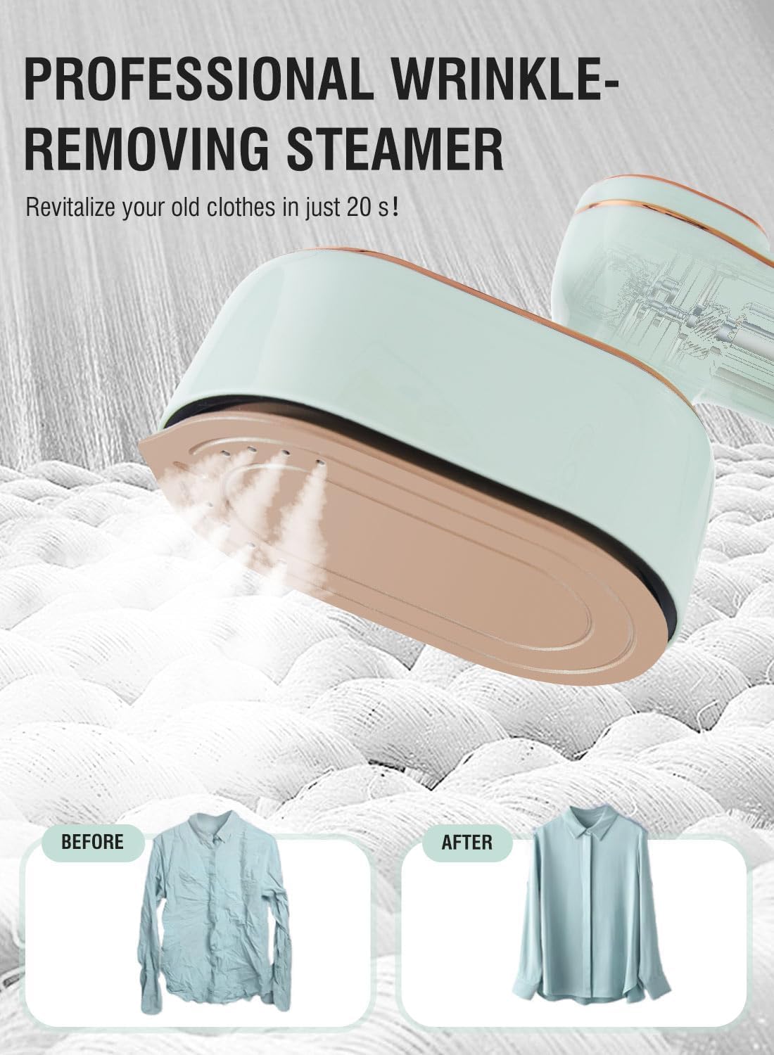 1000wTravel Steamer Mini Iron for Clothes: portable mini steam iron handheld clothing steamers travel size small hand held steam plancha a de vapor para ropa portatil travel essentials (Matcha Green)