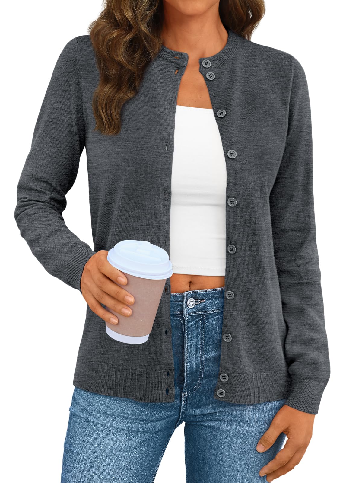 Photo 1 of LILLUSORY Women's Fall Cardigan Sweaters 2025 Lightweight Oufits Clothes Fashion Trendy Long Sleeve Tops Casual Jackets Grey Medium