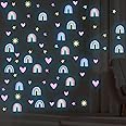 Epakh Rainbow Wall Decor Stickers Small Rainbow Wall Decal Watercolor Heart Sun Star Wall Stickers for Girls Boys Baby Bedroom Nursery Wall Decor(Luminous Blue)