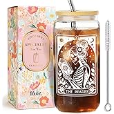 The Reader Cup,Book Lover Gifts for Women,Her,Friends,Sister,Librarian，Teacher,Reader Gifts for Birthday,Christmas,Thanksgiving,Glass Tumbler with Lid and Straw Bookish Gift for Book Club-49