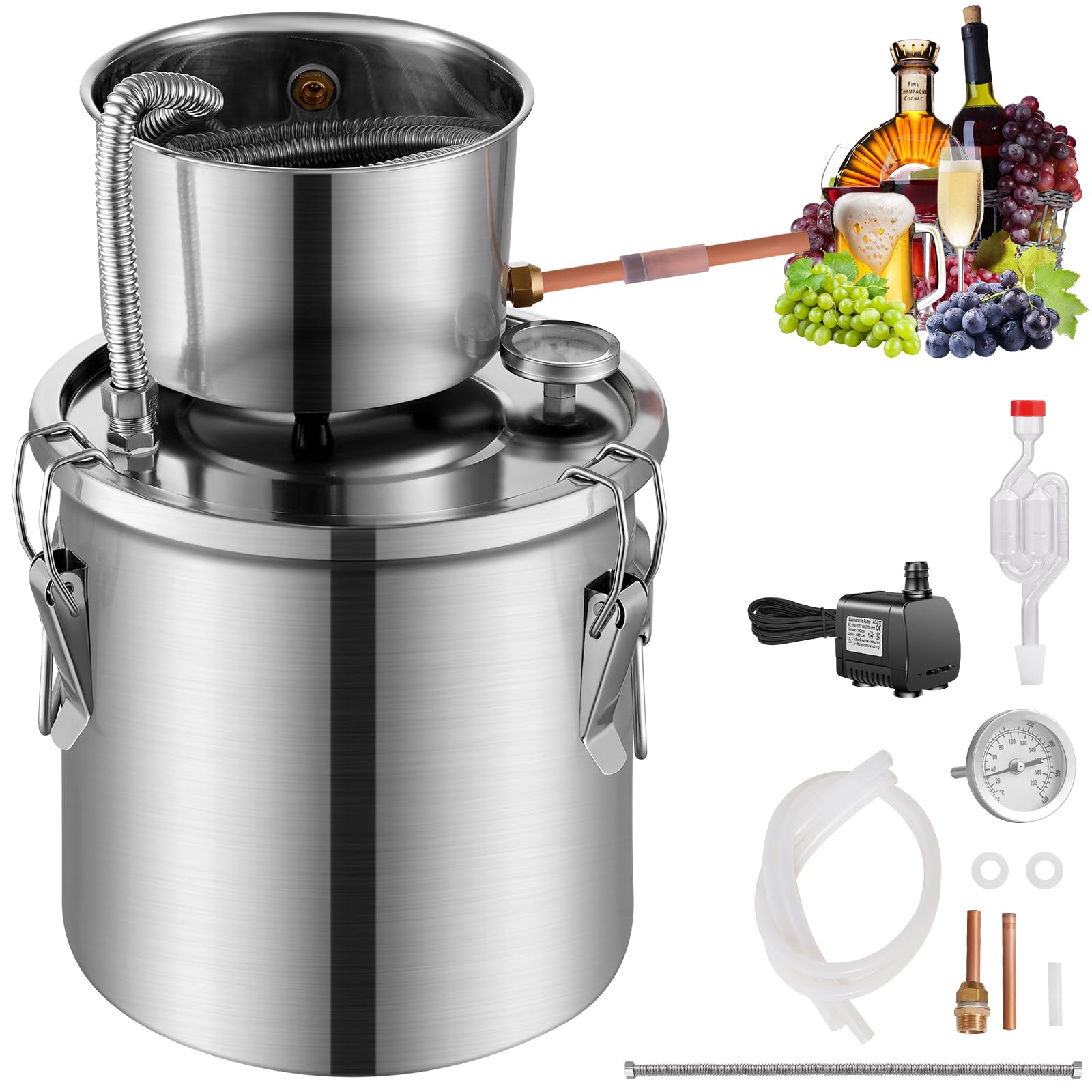 VEVOR Alcohol Still, 3 Gal / 11.4 L Stainless Steel