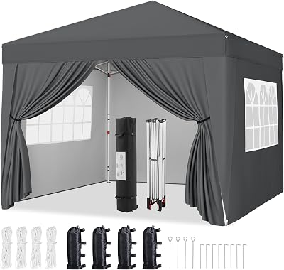 Yaheetech Pop-Up Gazebo 3x3 with 4 Removable Side Panels Dark Grey