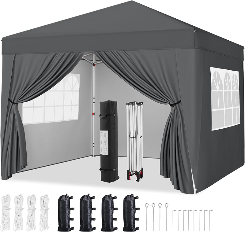 Yaheetech Pop-Up Gazebo 3x3 with 4 Removable Side Panels Dark Grey