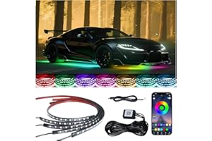 Ligrel Underglow LED Lights for Cars - 4PCS RGB Neon Light Kit with 252 LEDs, Bluetooth APP Control, 8 Colors/Music Sync, Waterproof PVC Strips for Cars, Trucks, SUVs