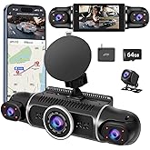360° Dash Cam Front and Rear View 4 Channel Dash Camera FHD 2K+1080Px3 for Car, Inside/Back 170°+2x150°+170° Wide Angle, 8 IR Lamps Night Vision,WiFi,GPS, APP,G-Sensor with 64GB Card,24/7 Parking Mode