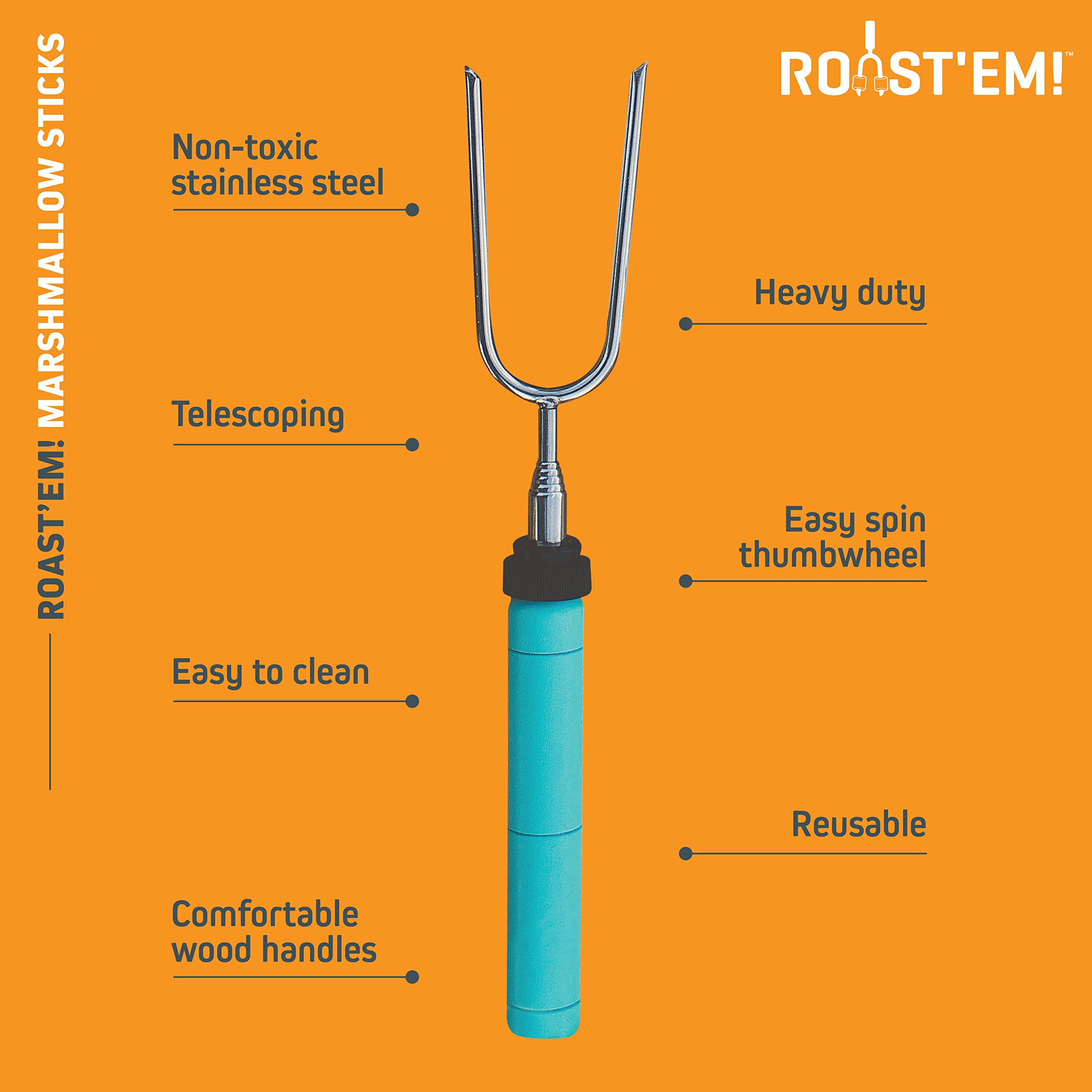 Jolly Green Products Rotating Marshmallow Roasting Sticks for Campfire & Bonfire | Extra Long Hot Dog & Smores Sticks for Fire Pit | Camping Smores Kit | Retractable Campfire Skewers | Set of 5