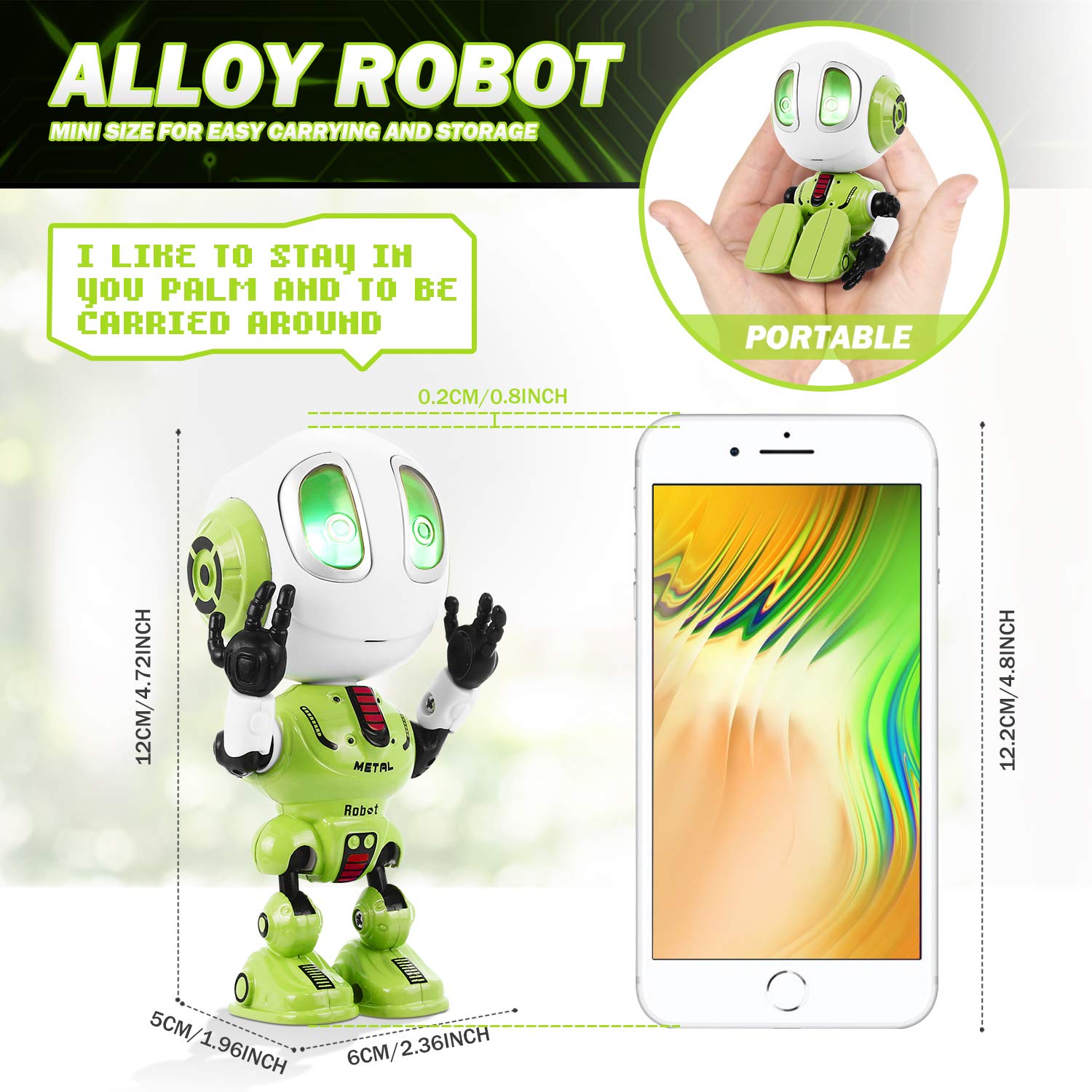 Peradix Recording Talking Robot Toys for Boys& Girls little Kids Robot model Lighting and Sound, Education Toys For Toddlers Children Birthday Presents Gifts for Aged 3-12 Years Old (Green)