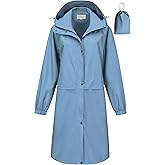 CREATMO US Women's Long Waterproof Rain Coats Lightweight Rain Jacket Packable Windbreaker with Removable Hood