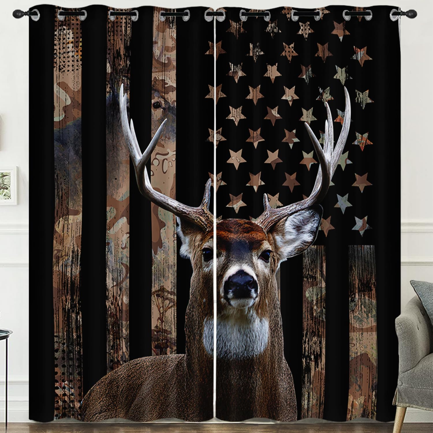 Photo 1 of HOSIMA Striped Bass Fish Curtains for Bedroom Decor,Big Fish Eat Small Fish Pattern Hunting and Fishing Cabin Curtains for Living Room Kitchen,Fish Curtains 54 Inch Long 2 Panels.