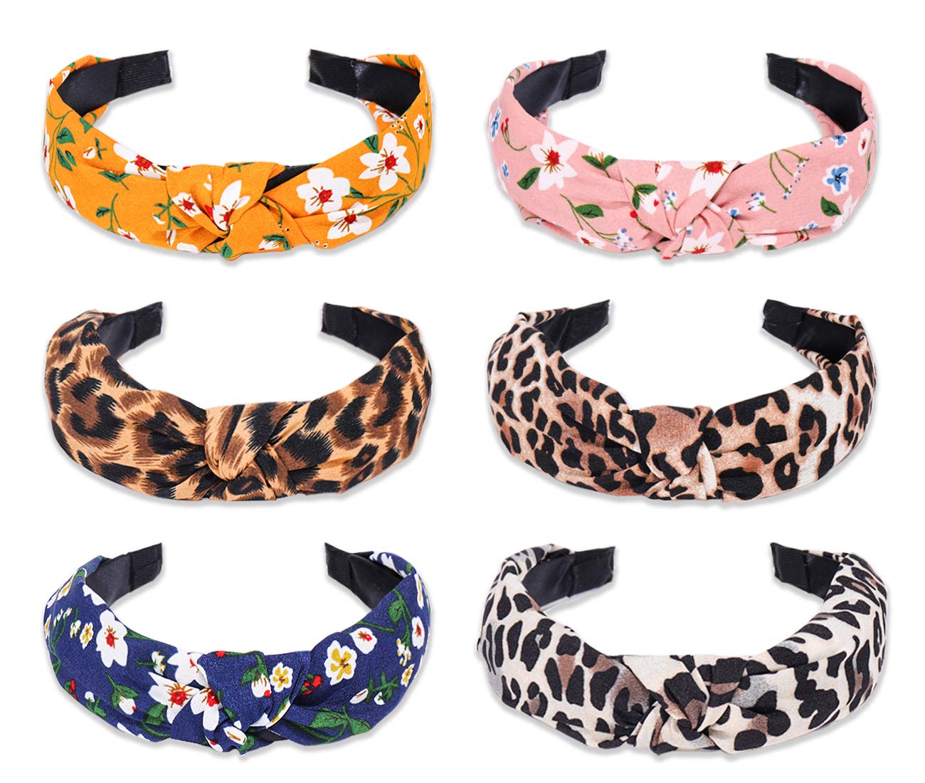 Headbands for Women and Girls Elastic Turban Knotted Design Hair Band 6 Pack Set Leopard Print and Other Different Styles Fashion Headbands : Beauty