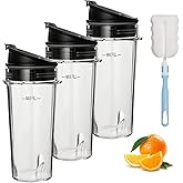 3 Pack 16oz Blender Cup Set Fit for Ninja Replacement Parts, Single Serve Blender Cups+Sip & Seal lids for Ninja BL770 Fit fo
