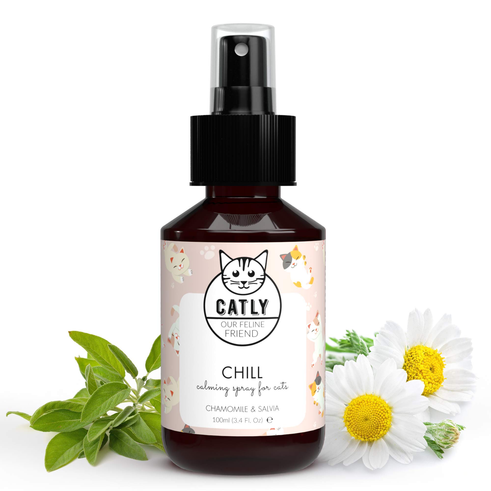 Catly Cat Calming Spray – Chamomile & Vitamin E Calming Spray for Cats – Effective Cat Stress Relief & Anxiety Solution, Ideal Pheromone Diffuser Alternative, Cat Nip-Infused Relaxer Spray, 100ml