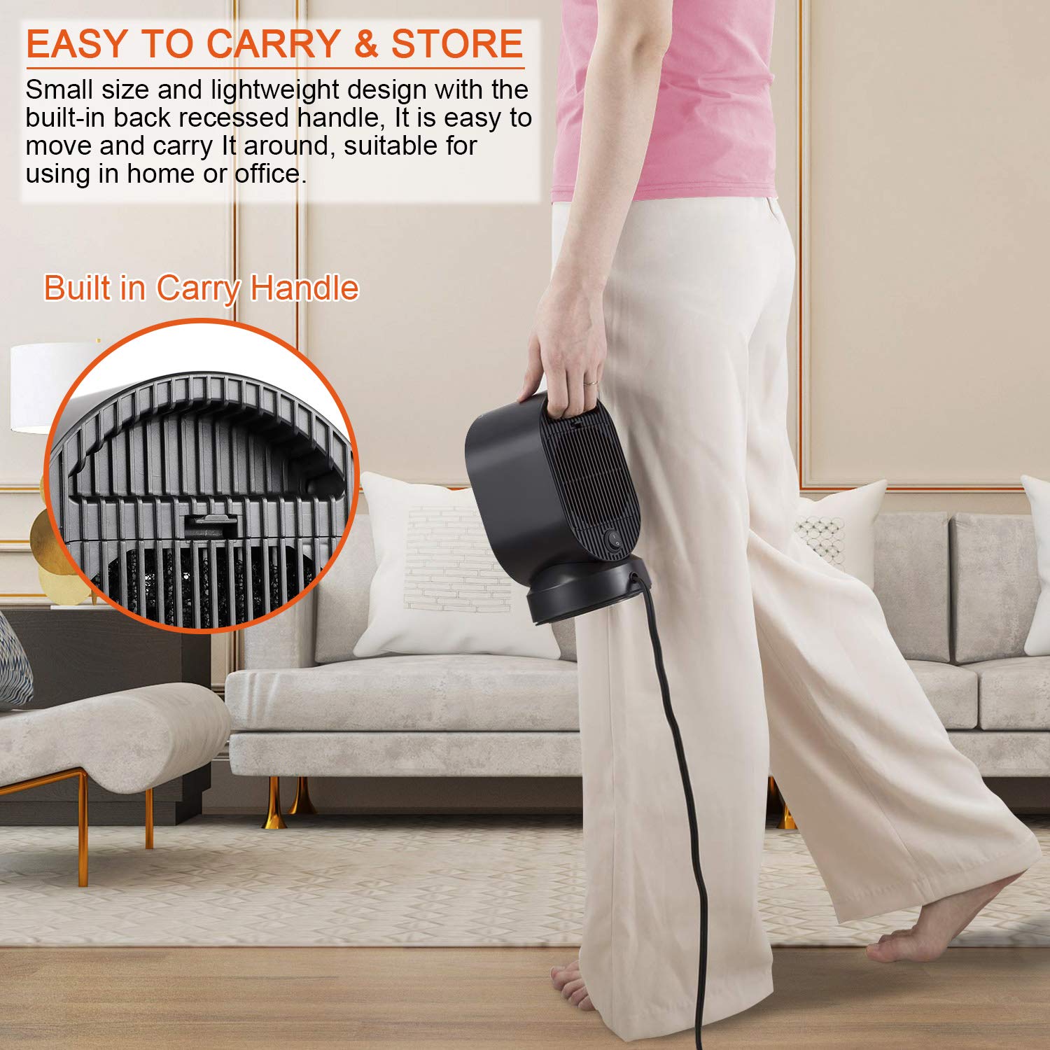 Ceramic Space Heater, Small Portable Electric PTC Heater with Auto-Oscillation,2s Quick Heating,Hot&Natural Wind,Tip-Over&Overheating Protection for Home Office Desk, 600 Watts