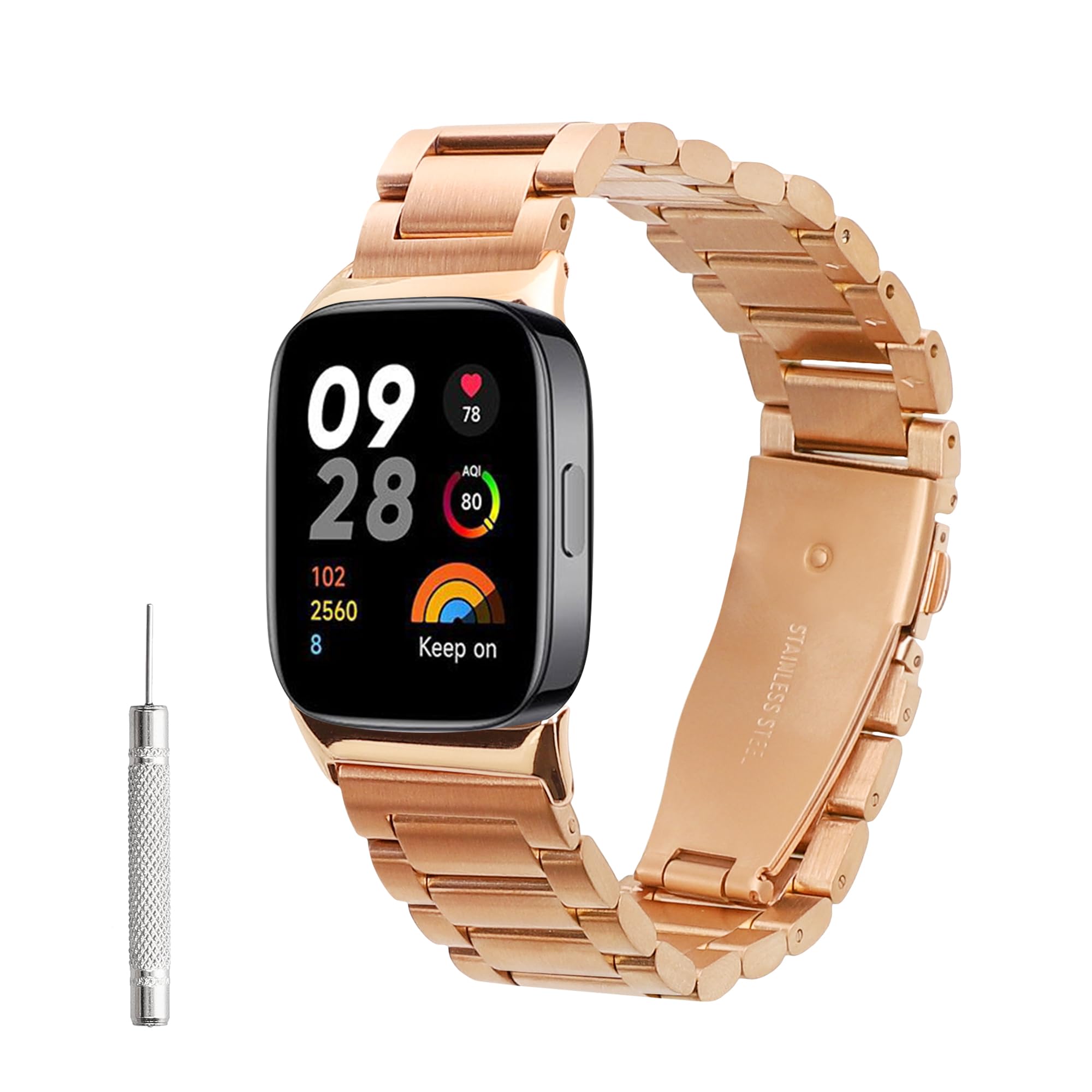 kwmobile Replacement Strap Compatible with Xiaomi Smart Band 8 Pro/Band 9 Pro/Redmi Watch 5 / Redmi Watch 4 Strap - 14-22 cm Stainless Steel Straps - Rose Gold