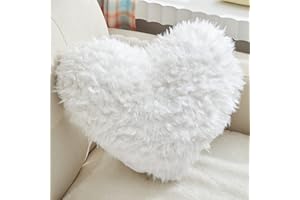 MOOWOO Fluffy Heart Pillow, Faux Fur Throw Pillow,Sherpa Plush Fluffy, Cute Soft Throw Cushion, Valentines Day,Thanks Giving Days ,Christmas Day Decorative for Home Bed Couch Heart Shape,19.7*15.7Inches