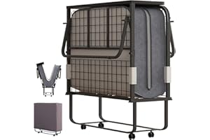 Mjkone Folding Bed with 5 Inch Foam Mattress, Single Rollaway Bed for Guests, Space Saving Portable Bed with Lockable Wheels, Sturdy Metal Frame & Easy Moving, 75 x 31 (Upgraded)