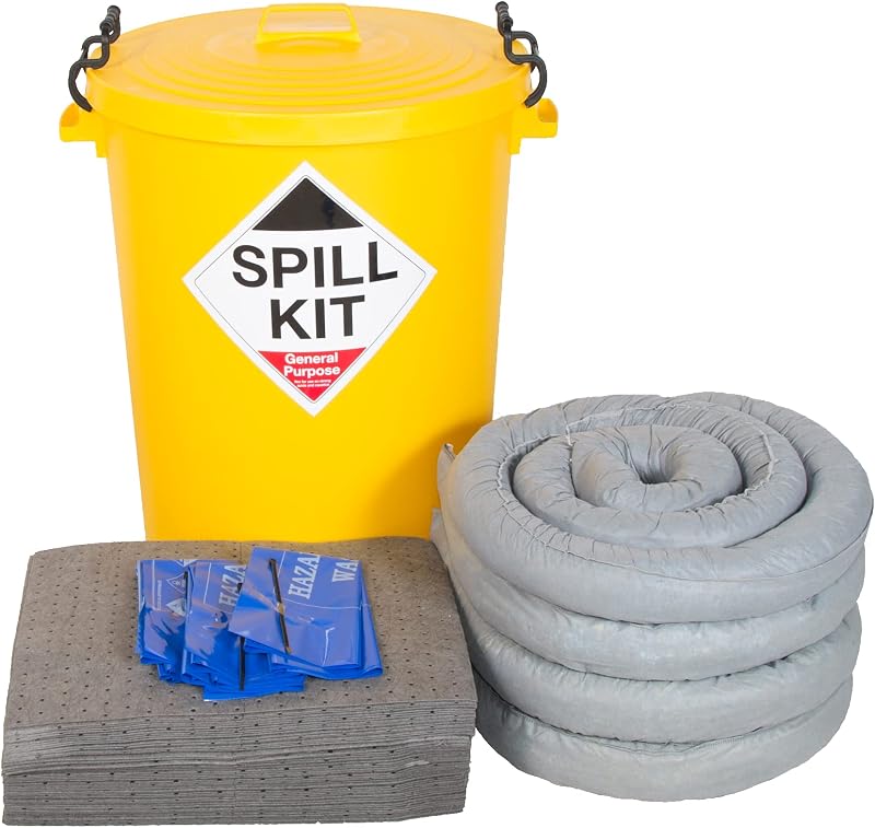 90L General Purpose Spill Kit Yellow Drum Absorbent Pads Socks Workplace