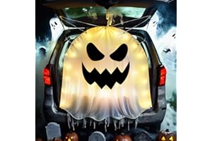 BRBECON Halloween Trunk or Treat Ghost Decorations Banner, Trunk or Treat Decorations Kit for SUV with LED String Light, Halloween Car Archway Garage Banner Truck Garage Door Decor