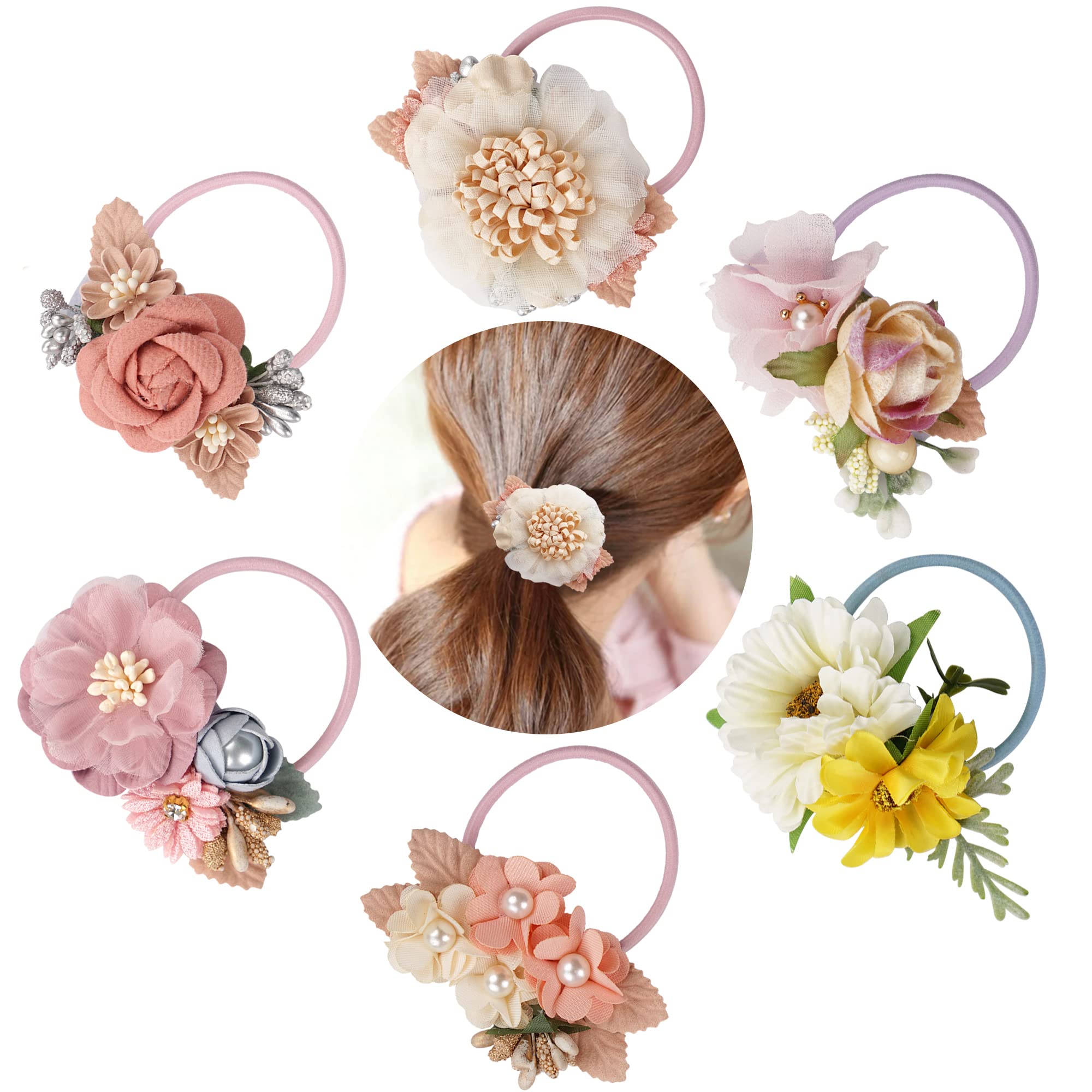 Photo 1 of ***ONLY ONE***
6 Pack Floral Hair Bows Ties Elastic Hair Bands Ponytail Holders, Faux Pearls Floral Hair Ties Hair Accessories for Women Girls Toddlers Kids Children