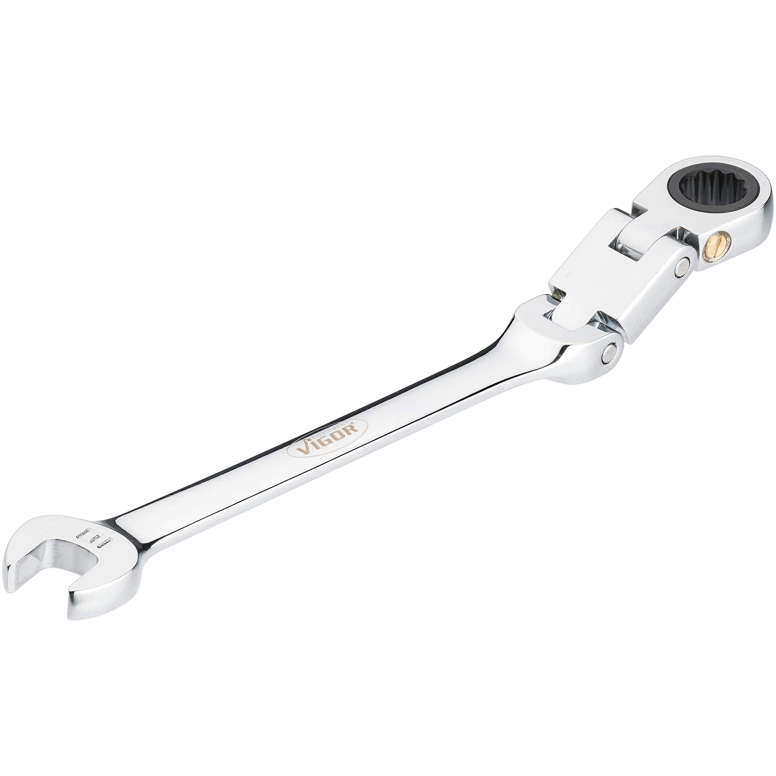 Vigor V6752-10 Ratchet Ring Spanner Double Joint with Fine Toothed Ratchet Mechanism on The Ring Side Silver