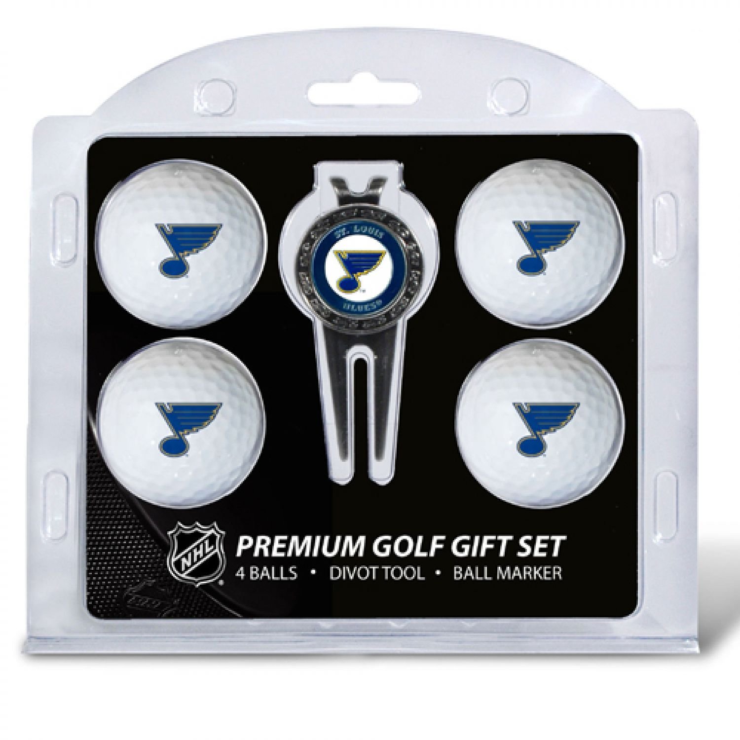 Team Golf NHL St Louis Blues Regulation Size Golf Balls (4 Count) & Divot Tool with Removable Double-Sided Magnetic Marker
