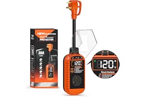 Docusvect Smart RV Surge Protector 30 Amp with Auto Shutoff & Reset, 10,000J 30 Amp RV Surge Protector with LED Display, Voltage & Temperature Protection, IP67 Waterproof