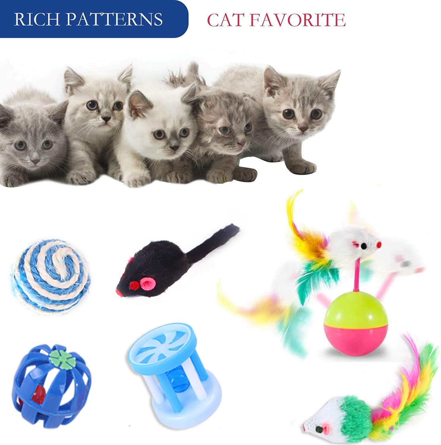 Wefine 20 Pcs Cat Toys, Kitten Toys for Indoor Cats Cat Tunnel Interactive Feather Teaser Wand Ball Toy Set for Kitty and Cats - Image 5