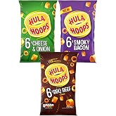 AMBARII KP Hula Hoops Meaty Pack, Variety Snack Selection, Cheese Onion, BBQ, and Smoky Bacon Flavour (3 PACK) 6 x 24g each