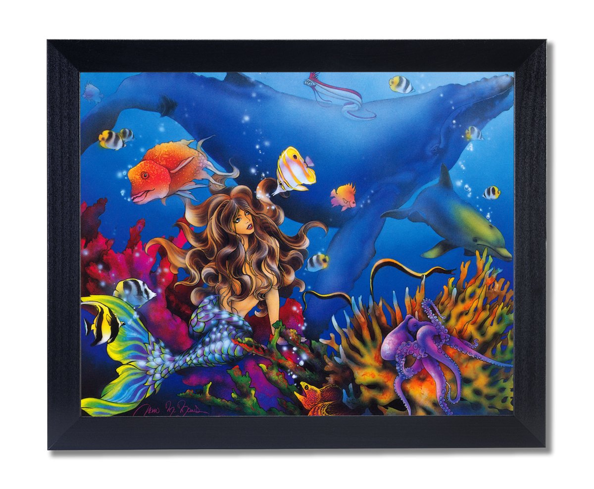 Lady Mermaid Dolphin Whale Ocean画像ブラックFramedアートプリント B003ZKCRT4 Lady Mermaid Dolphin Whale Ocean画像ブラックFramedアートプリント B003ZKCRT4