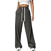 PINSPARK Wide Leg Sweat Pants for Womens High Waisted Baggy Sweatpants Casual Drawstring Workout Pants with Pockets