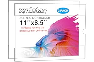 xydstay 2pack Acrylic Wall Sign Holder with Tape,8.5 X 11 Wall Mount Clear Plastic Sign Holder, Horizontal Memo Document Menu Holder for Restaurant, Office, School, Store and Home Use,No Drilling