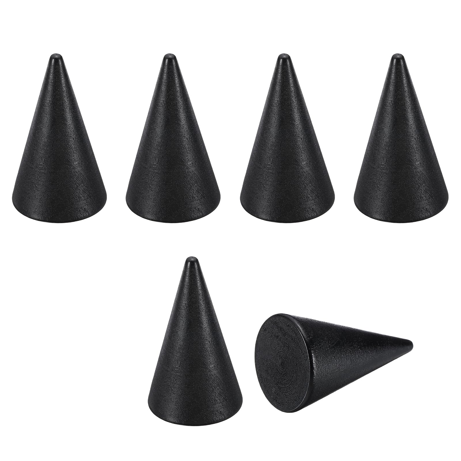 PATIKIL Wood Cone Ring Holder, 6Pcs Wooden Finger Jewelry Ring Display Stand Organizer Wood Cones Rack for DIY Art Crafts, Black (50x29mm)