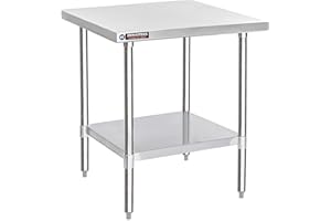 DuraSteel Food Prep Stainless Steel Table - 30 x 30 Inch Commercial Metal Workbench with Adjustable Under Shelf - NSF Certified - For Restaurant, Warehouse, Home, Kitchen, Garage