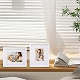 EGOFINE 10x8 Picture Frame Solid Wood with Mats 7x5 6x4, White 4 Pack view 4