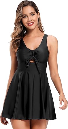 Shekini Women S One Piece Skirt Swimsuit Ruched Retro Swimdress Bathing Suit At Amazon Women S Clothing Store
