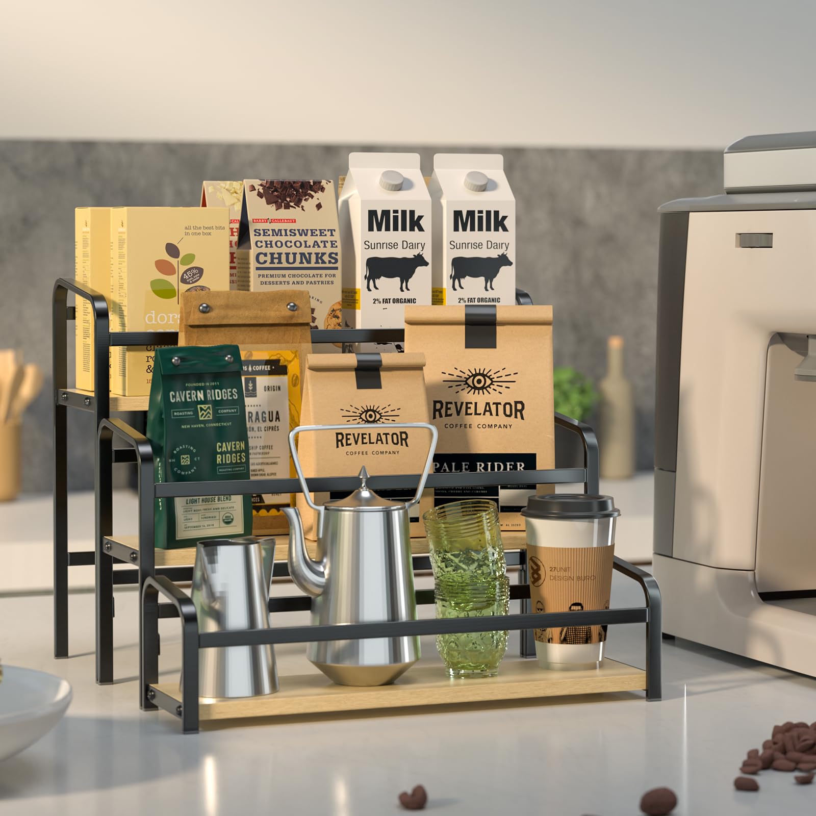 Mua Coffee Syrup Organizer 3-Tier, 12 Bottles Capacity Syrup Rack for ...